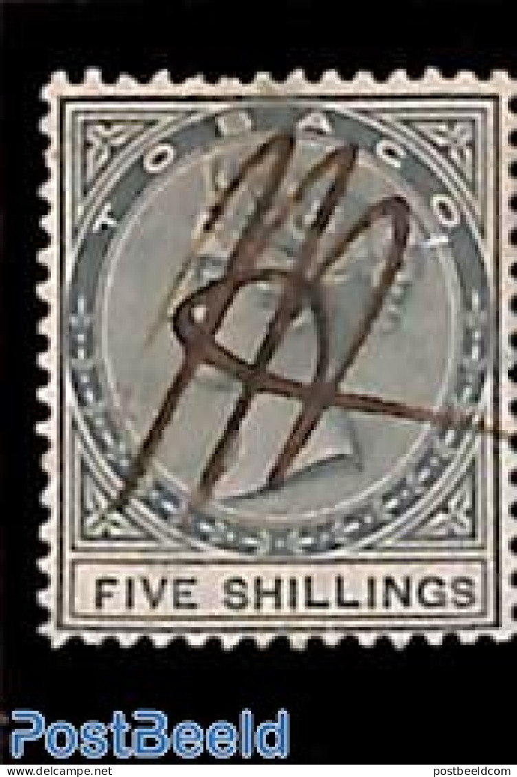 Trinidad & Tobago 1879 Tobago, 5sh, WM Crown-CC, Fiscally Used, Used Stamps - Trinité & Tobago (1962-...)