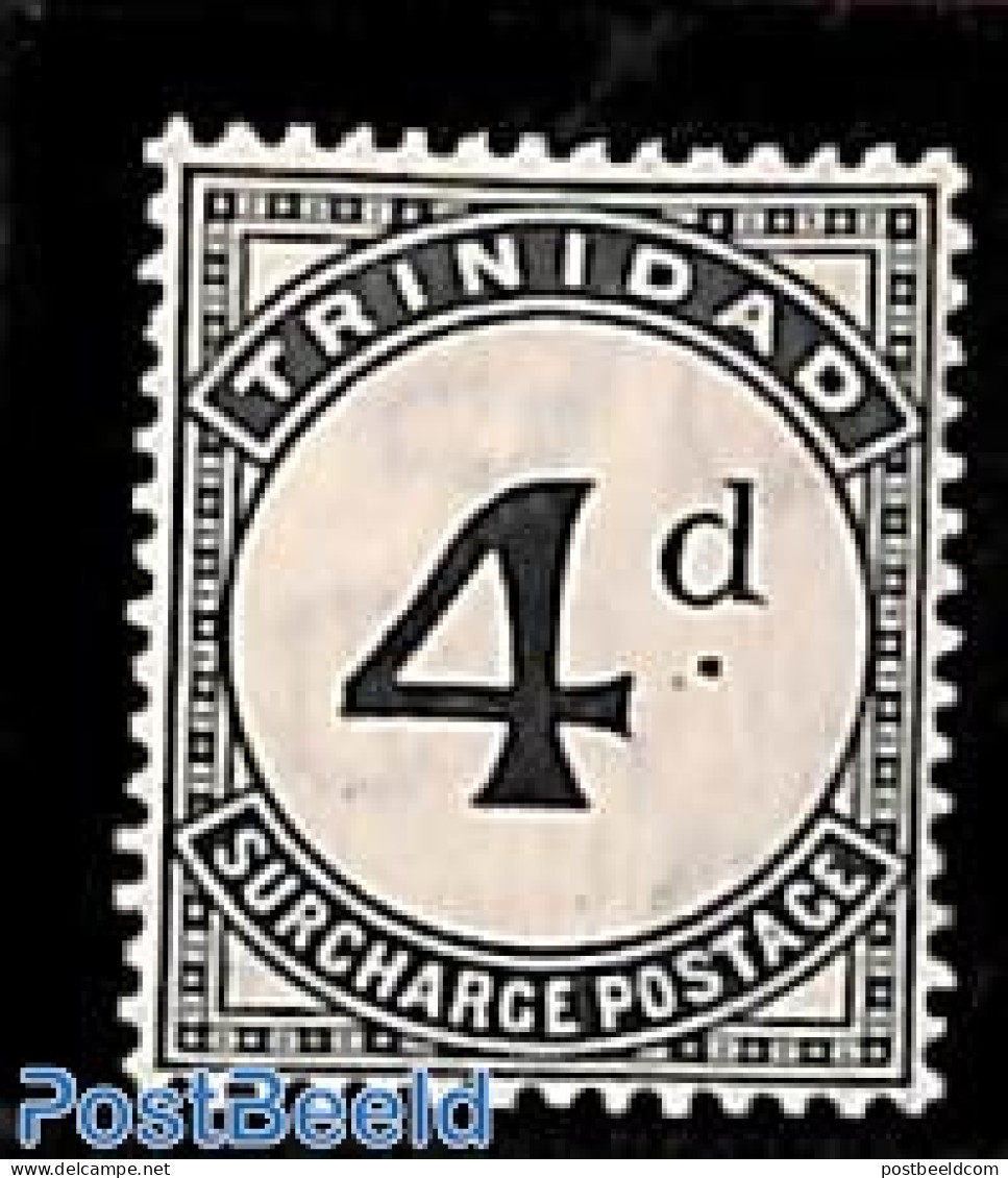 Trinidad & Tobago 1906 4d Postage Due, WM Mult.Crown-CA, Stamp Out Of Set, Unused (hinged) - Trinidad En Tobago (1962-...)