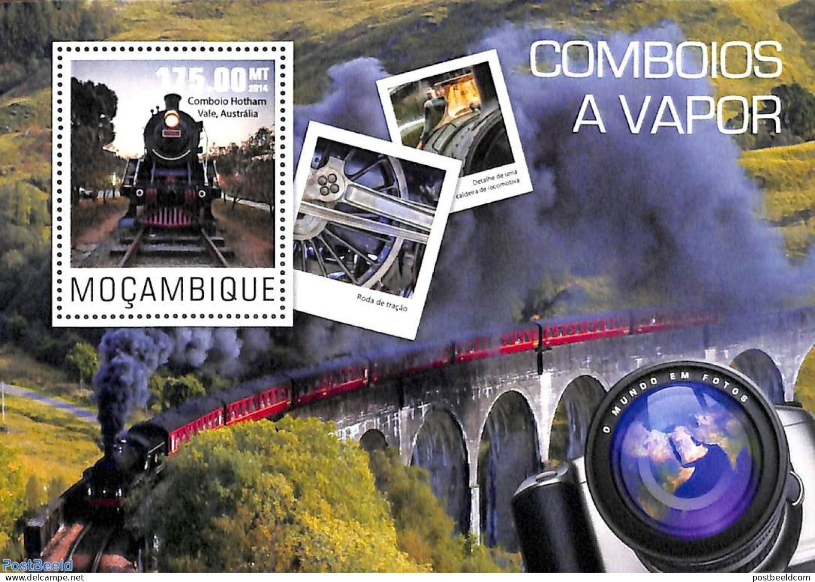 Mozambique 2014 Steam Locomotives S/s, Mint NH, Transport - Railways - Trains