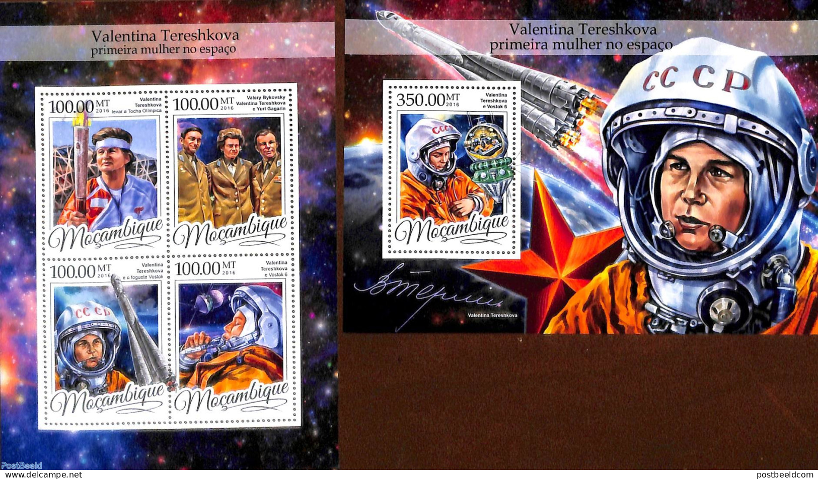 Mozambique 2016 Valentina Tereshkova 2 S/s, Mint NH, Transport - Space Exploration - Mozambico