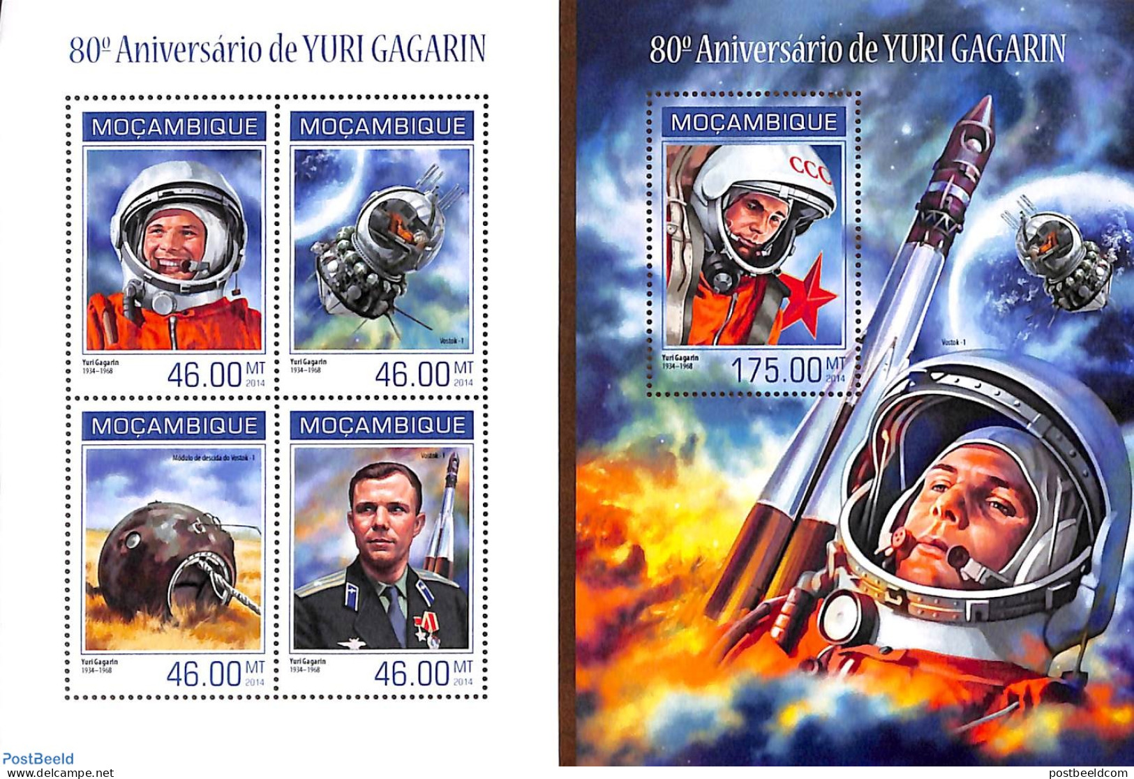 Mozambique 2014 Yuri Gagarin 2 S/s, Mint NH, Transport - Space Exploration - Mozambique