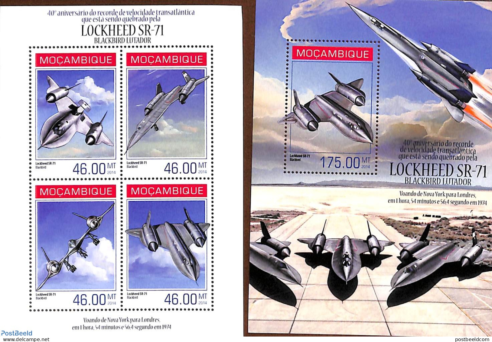Mozambique 2014 Lockheed SR-71 2 S/s, Mint NH, Transport - Aircraft & Aviation - Airplanes
