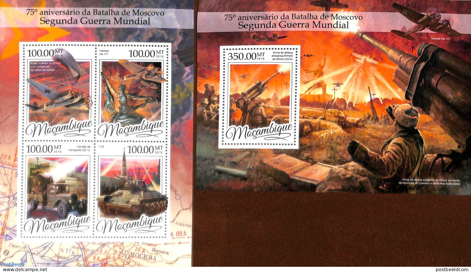 Mozambique 2016 Battle Of Moscow 2 S/s, Mint NH, History - Transport - World War II - Aircraft & Aviation - WW2