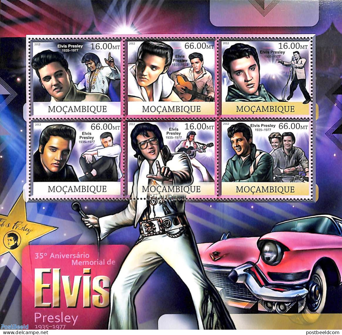 Mozambique 2012 Elvis Presley 6v M/s, Mint NH, Performance Art - Elvis Presley - Music - Elvis Presley