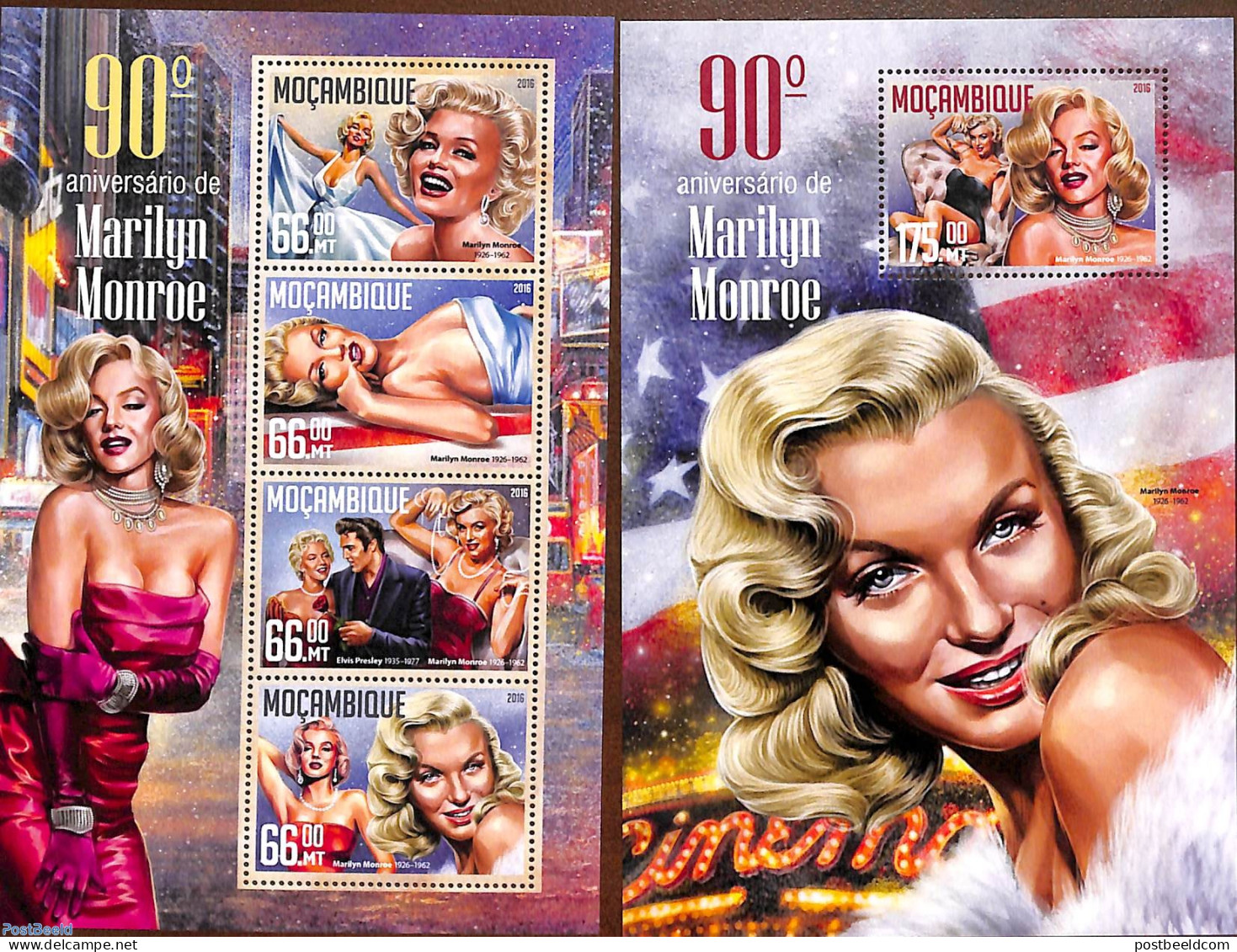 Mozambique 2016 Marilyn Monroe 2 S/s, Mint NH, Performance Art - Marilyn Monroe - Movie Stars - Schauspieler