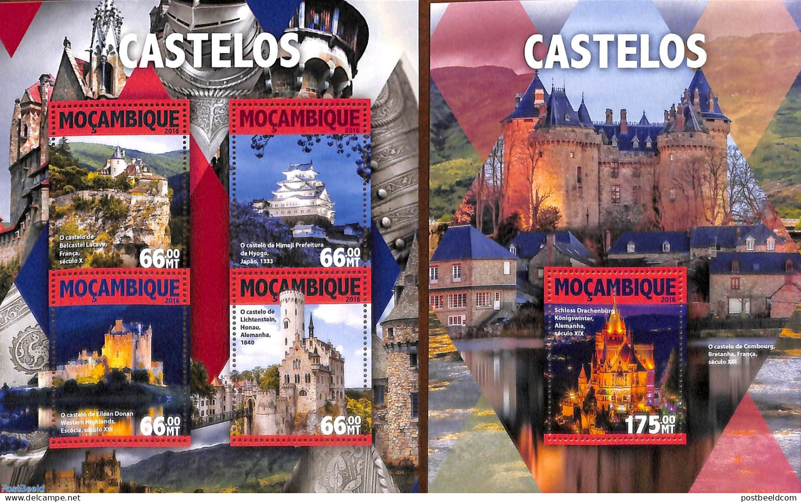 Mozambique 2016 Castles 2 S/s, Mint NH, Art - Castles & Fortifications - Castelli