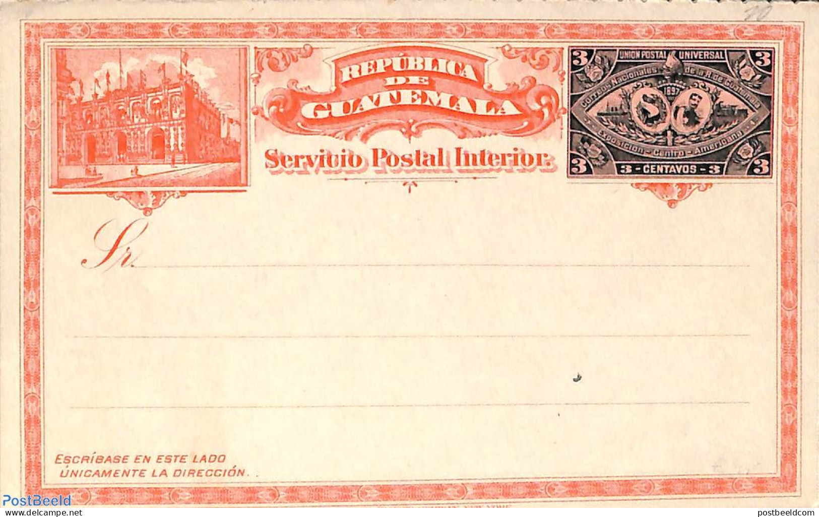 Guatemala 1895 Reply Paid Postcard 3/3R, Unused Postal Stationary, Transport - Railways - Ships And Boats - Trains