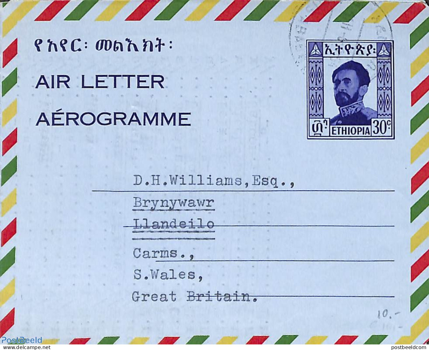 Ethiopia 1964 Aerogramme 30c To UK, Used Postal Stationary - Etiopia