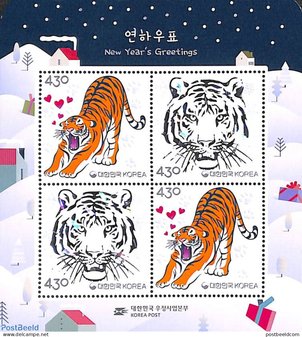 Korea, South 2021 Year Of The Tiger S/s, Mint NH, Nature - Various - Cat Family - Holograms - New Year - Hologrammen