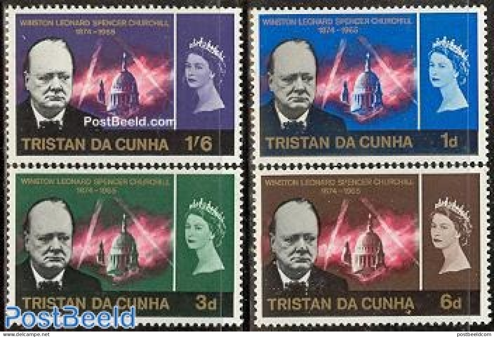 Tristan Da Cunha 1966 Sir Winston Churchill 4v, Unused (hinged), History - Transport - Churchill - Fire Fighters & Pre.. - Sir Winston Churchill