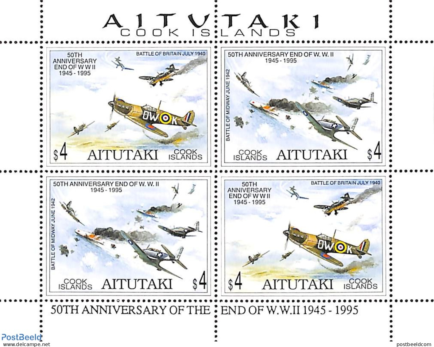 Aitutaki 1995 World War II M/s, Mint NH, History - Transport - World War II - Aircraft & Aviation - Ships And Boats - WW2