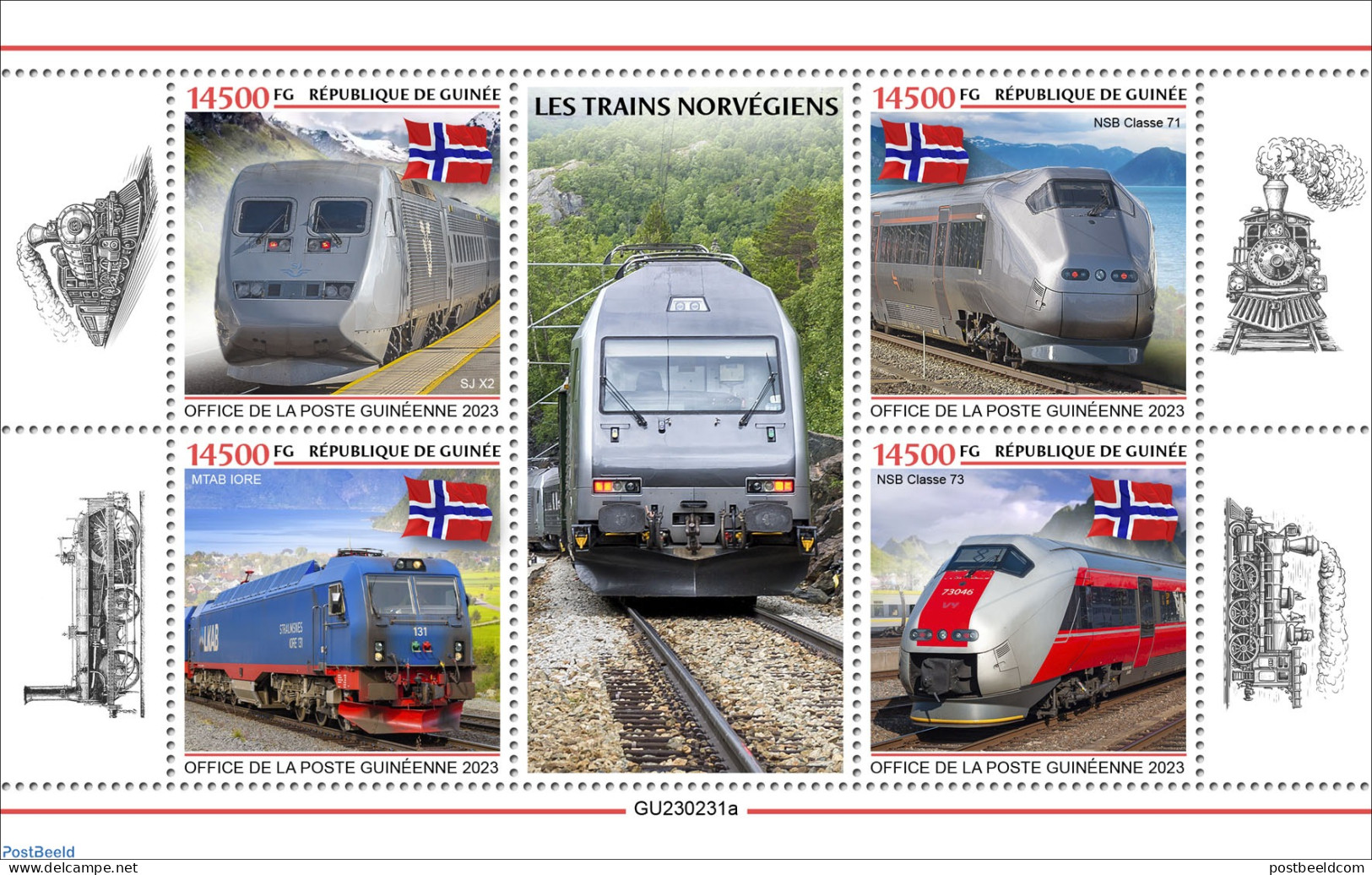 Guinea, Republic 2023 Norwegian Trains, Mint NH, Transport - Railways - Trains