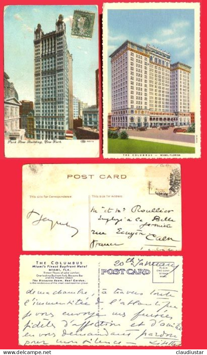 ** THE  COLUMBUS  MIAMI  -  PARK  ROW  BUILDING  NEW - YORK  1909 ** - Miami