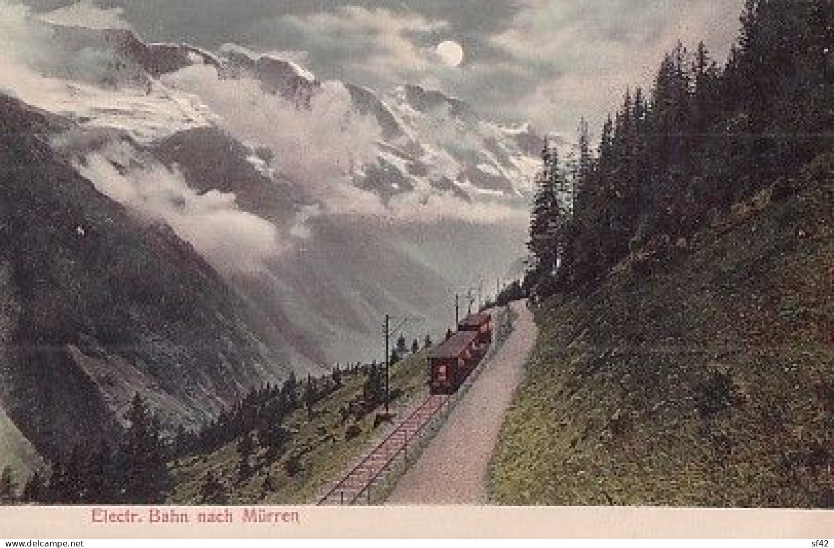 Electr Bahn  Nach  MURREN         En Couleur  + Lune - Mürren