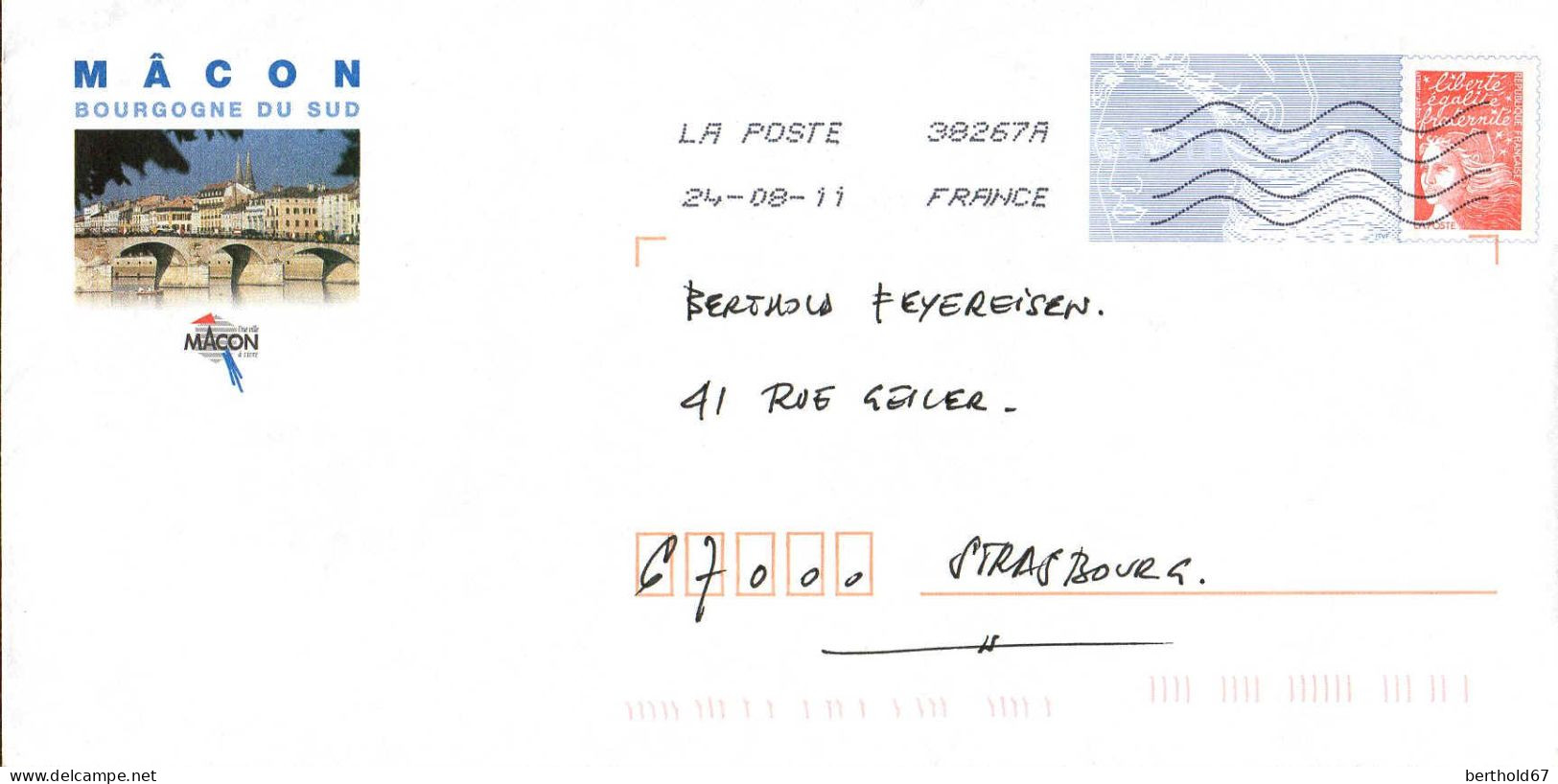 France Entier-P Obl Yv:3083-E2 Marianne De Luquet La Poste (Lign.Ondulées & Code ROC) 38267A 24-08-11 Mâcon - Prêts-à-poster:Overprinting/Luquet
