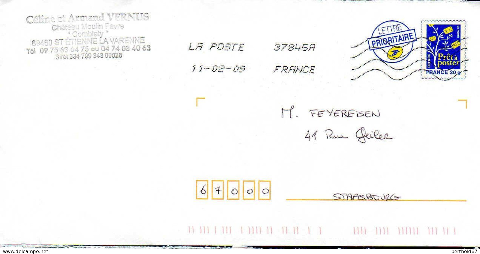 France Entier-P Obl (5070) Logo Bleu Arbre (Lign.Ondulées & Code ROC) 37845A 11-02-09  B2K/08U398 - PAP : Bijwerking /Logo Bleu