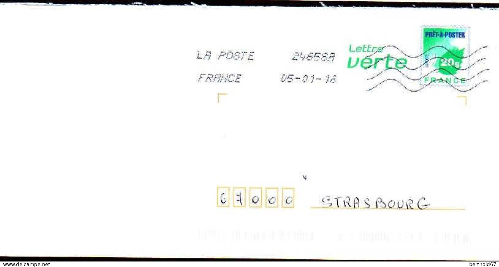 France Entier-P Obl (5061) Feuille De Chêne Lettre Verte 20g (Lign.Ondulées & Code ROC) 24658A 05-01-16 B2K/14U392 - Prêts-à-poster:  Autres (1995-...)