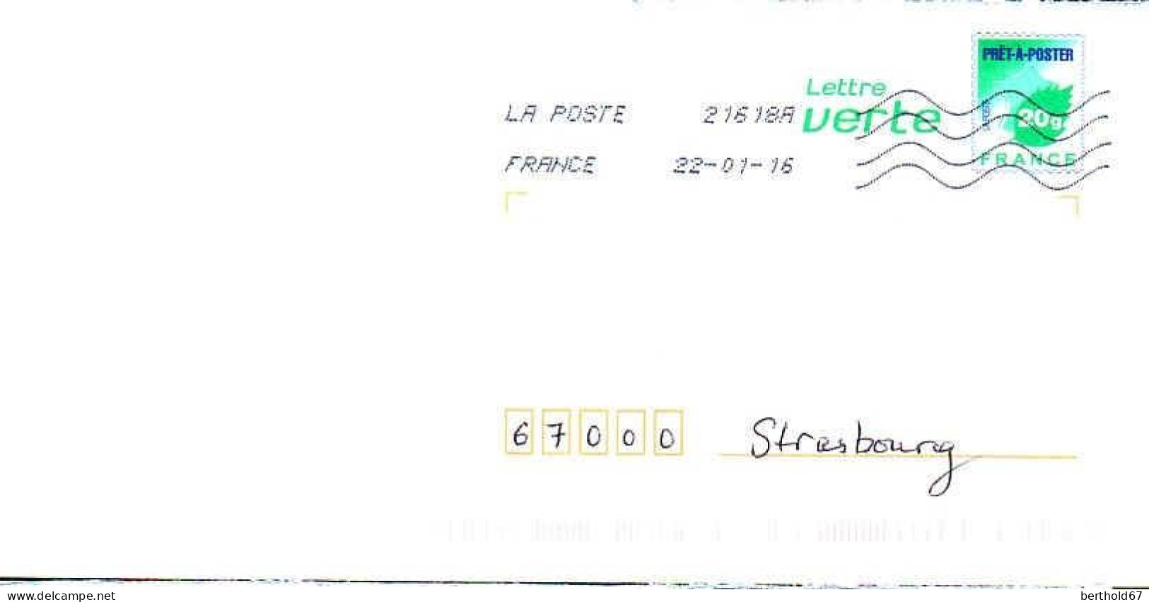 France Entier-P Obl (5061) Feuille De Chêne Lettre Verte 20g (Lign.Ondulées & Code ROC) 21618A 22-01-16 B2K/15U173 - Prêts-à-poster:  Autres (1995-...)