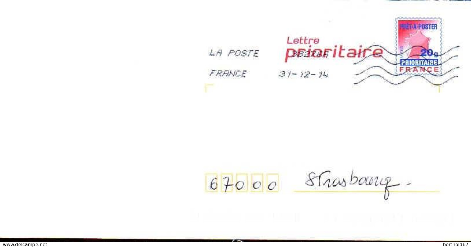 France Entier-P Obl (5050) Carte De France Lettre Prioritaire 20g (Lign.Ondulées & Code ROC) 38276A 31-12-14 B2K/12U490A - Prêts-à-poster:  Autres (1995-...)