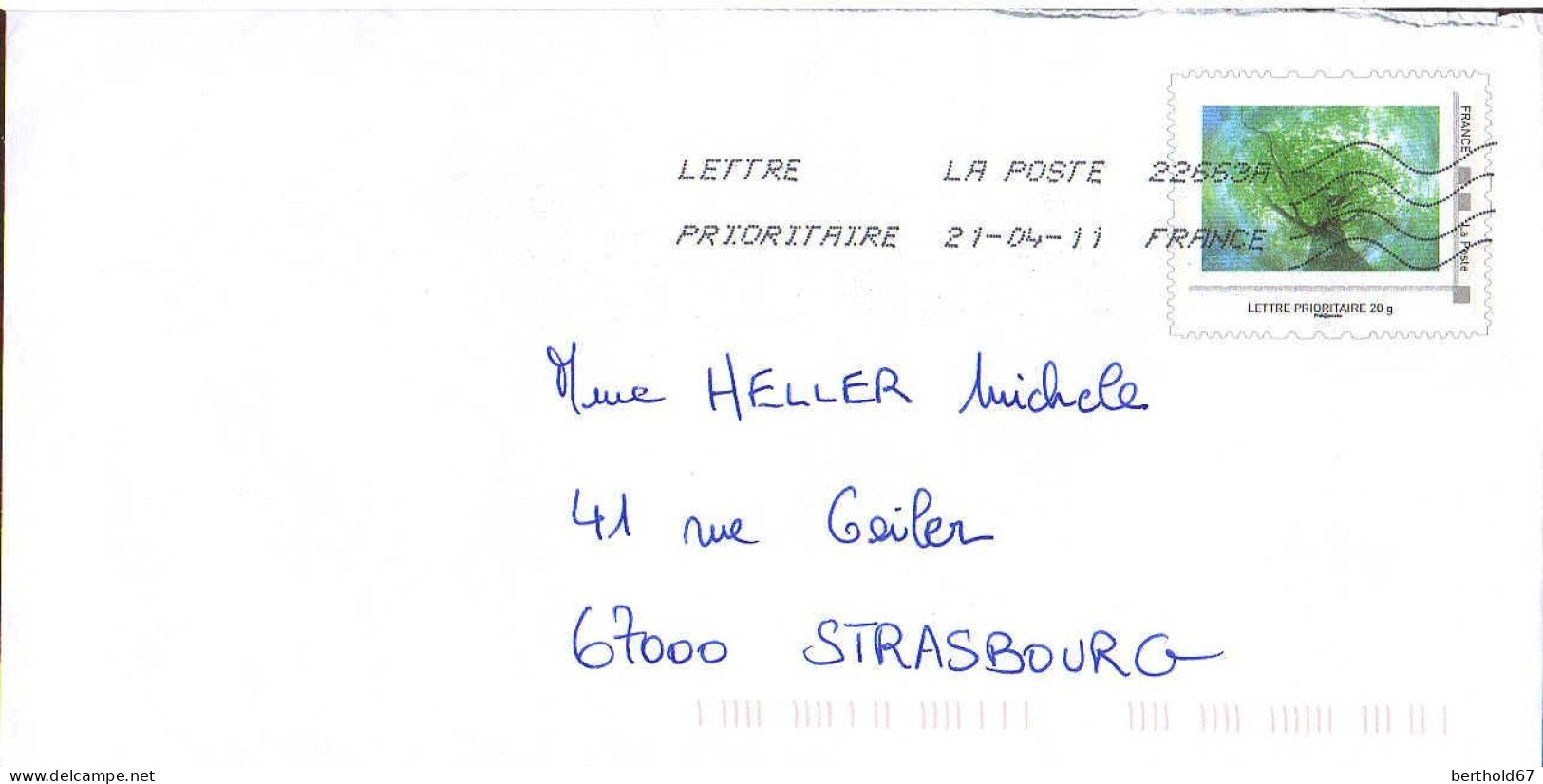 France Entier-P Obl (5008-E2) La Poste Arbre (Lign.Ondulées & Code ROC) 22663A 21-04-11 - Prêts-à-poster:  Autres (1995-...)