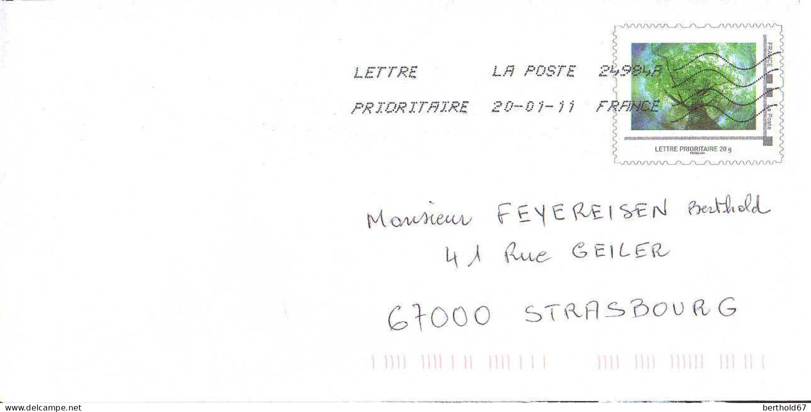 France Entier-P Obl (5008-E2) La Poste Arbre (Lign.Ondulées & Code ROC) 24984A 20-01-11 - Prêts-à-poster:  Autres (1995-...)