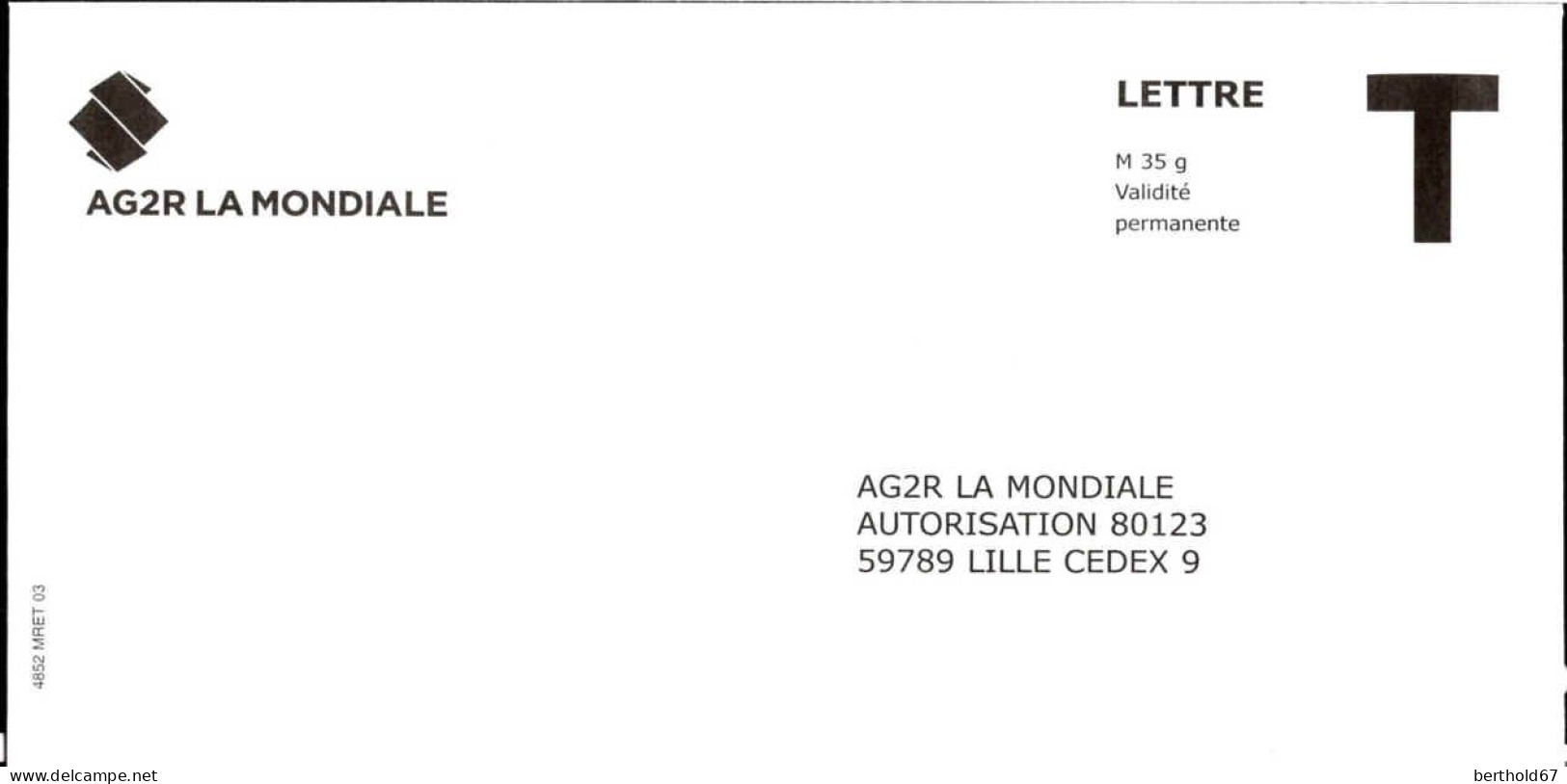 France Entier-P N** (7014) AG2R La Mondiale Autorisation 80123 Lettre M35g V.permanente - Kaarten/Brieven Antwoorden T