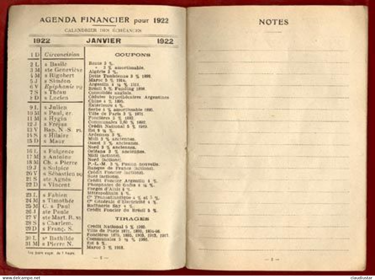 ** AGENDA  FINANCIER  1922  -  BANQUE  CHEVIGNARD  DIJON ** - Terminkalender Leer