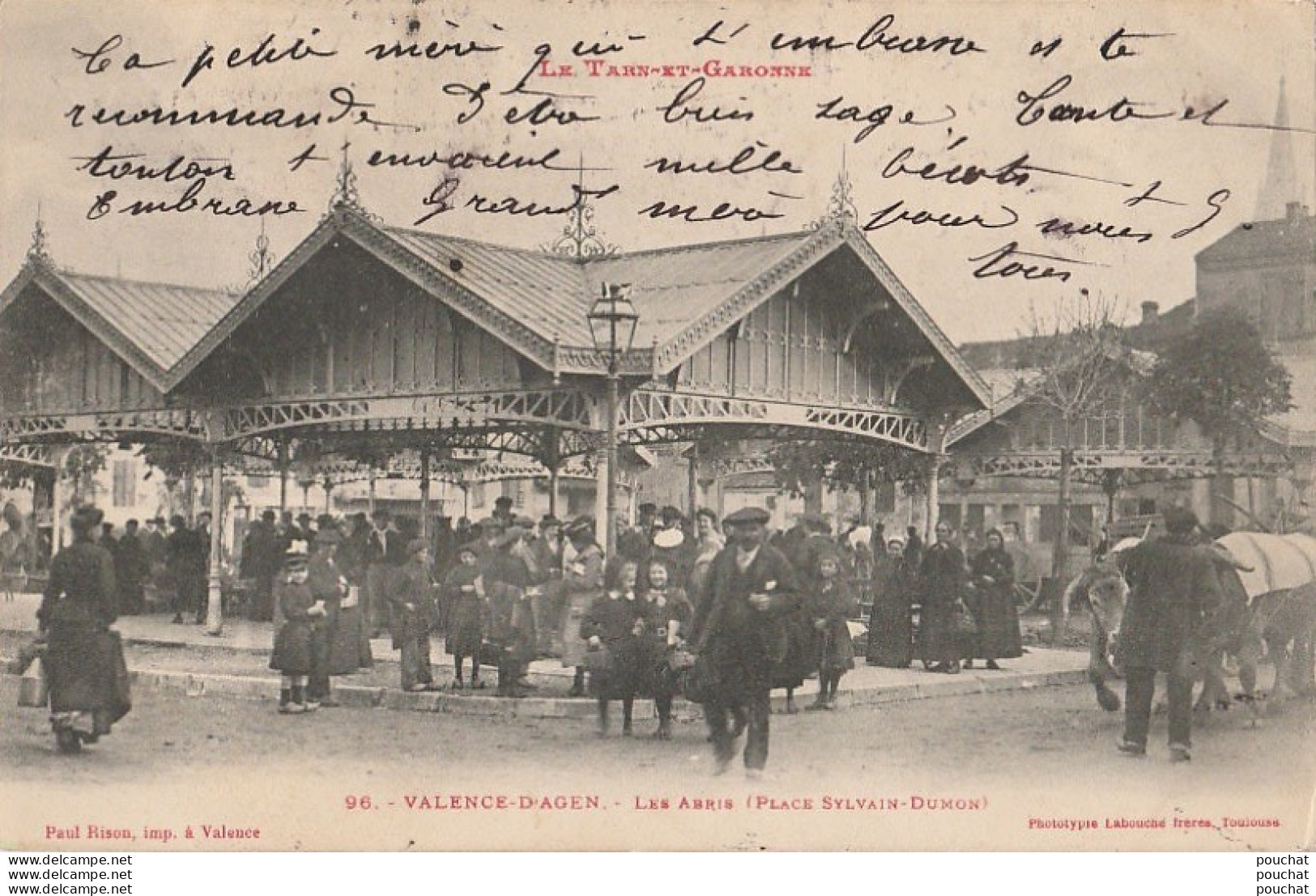 82) VALENCE D'AGEN - LES ABRIS (PLACE SYLVAIN DUMON) - (TRES ANIMEE - VILLAGEOIS - BOEUFS - OBLITERATION 1904 -2 SCANS) - Valence