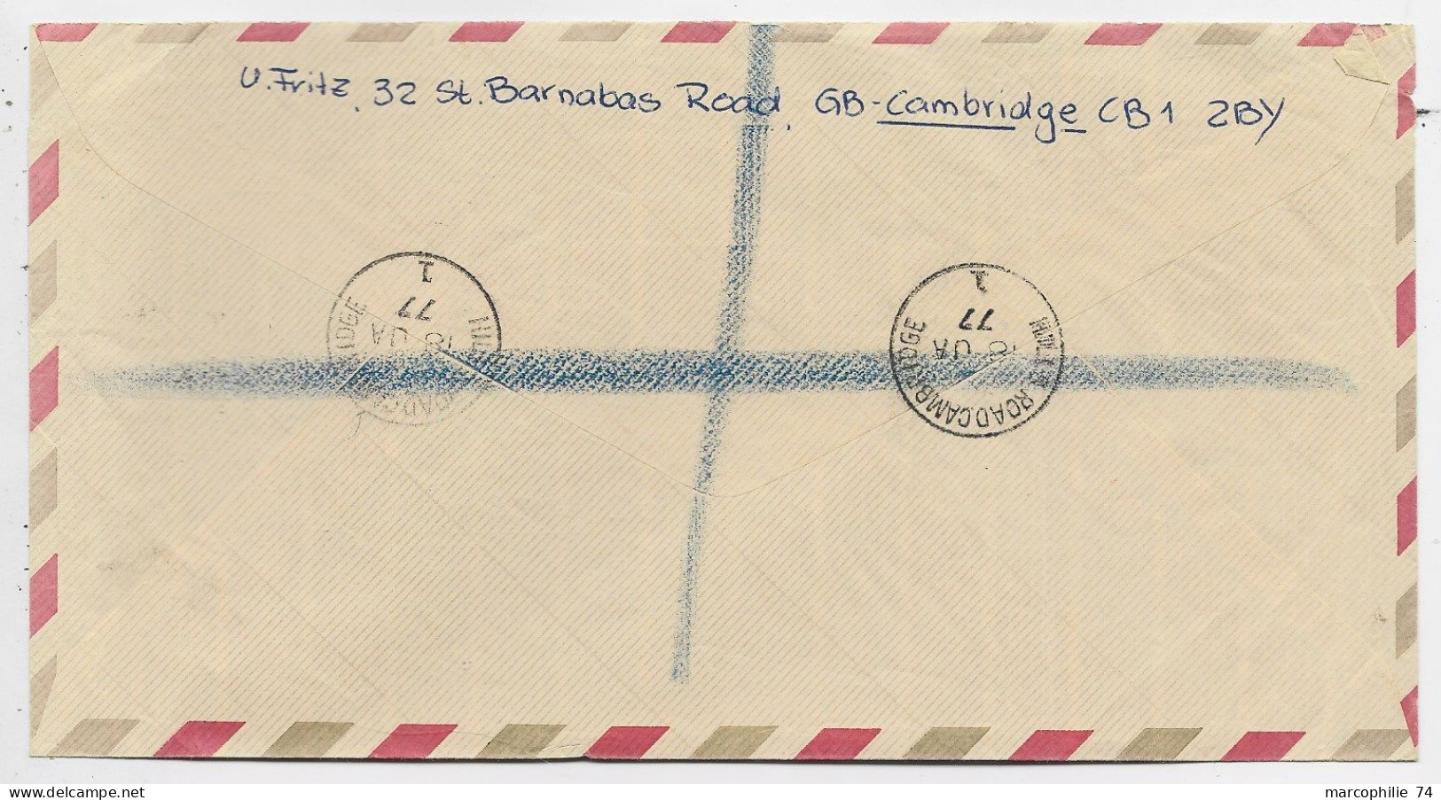 ENGLAND 5P+50 P LETTRE COVER AIR MAIL REC CAMBRIDGE 1977   TO SUISSE - Covers & Documents