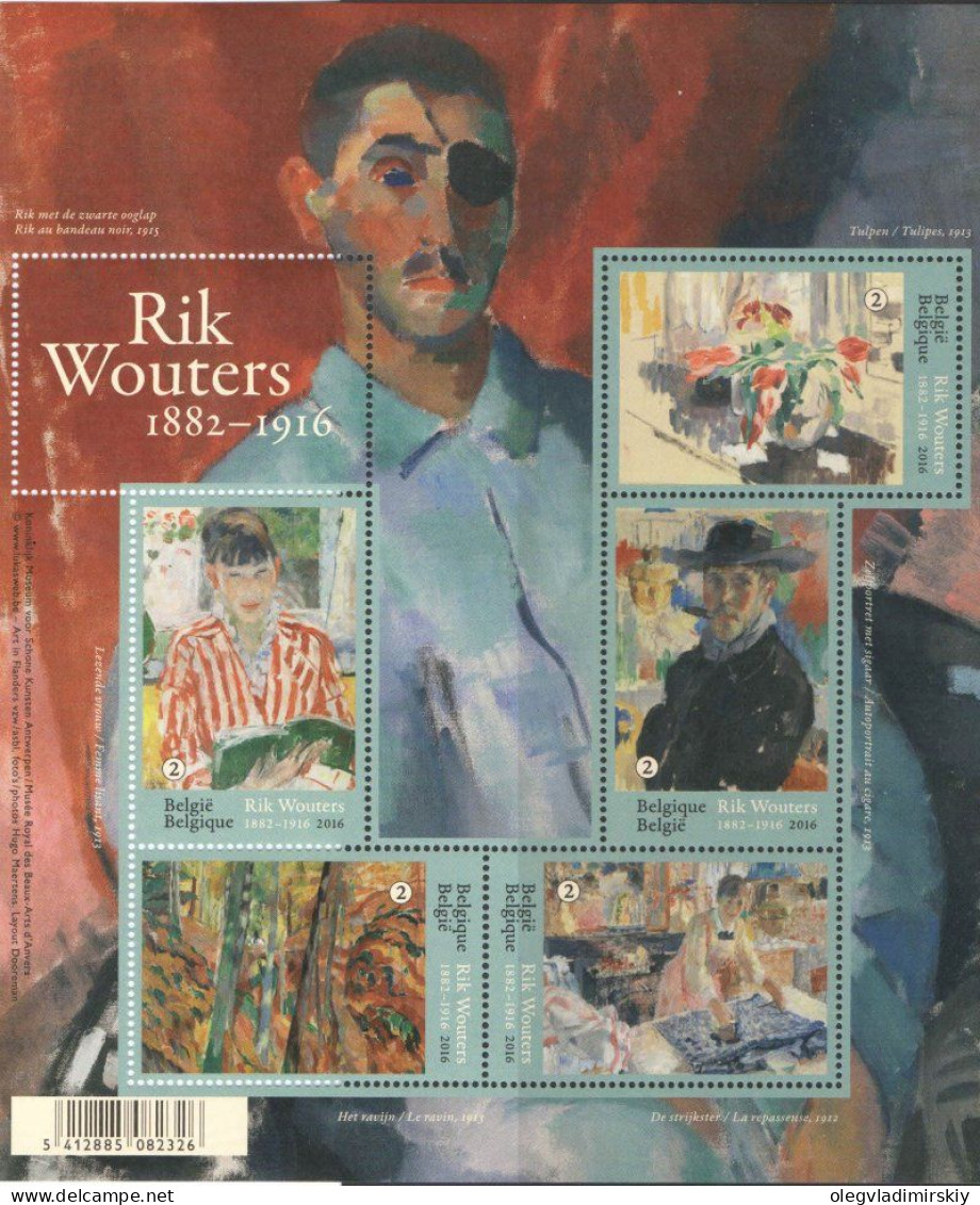 Belgium Belgique Belgien 2016 Rik Wouters Painting Art Set Of 5 Stamps In Block MNH - Neufs