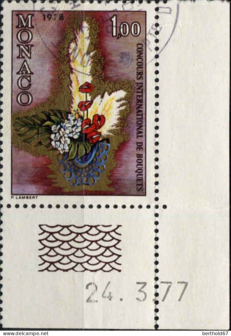 Monaco Poste Obl Yv:1116 Mi:1291 Concours International De Bouquets (Beau Cachet Rond) Coin Daté 24-3-77 - Used Stamps