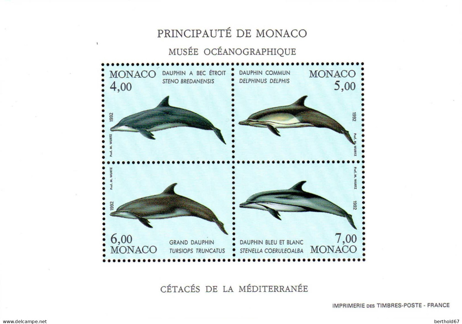 Monaco Bloc N** Yv:56 Mi:54 Cétacés De La Méditerranée (Thème) - Ballenas