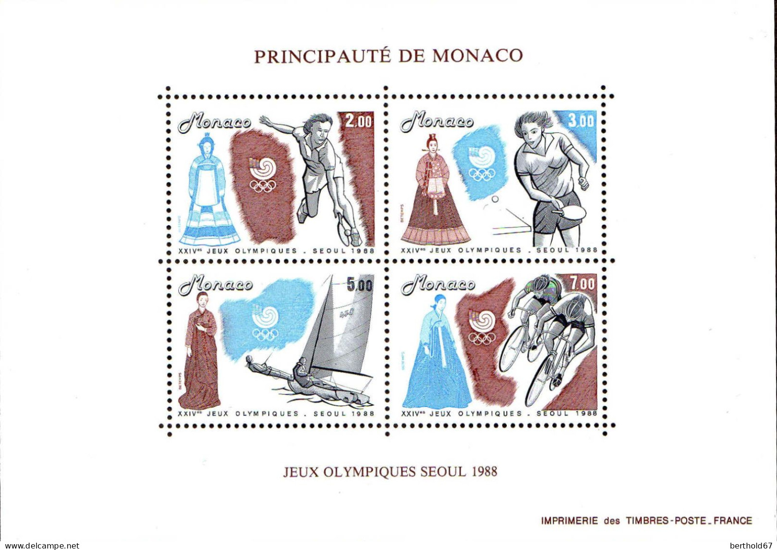 Monaco Bloc N** Yv:42 Mi:40 24.Jeux Olympiques Séoul (Thème) - Summer 1988: Seoul