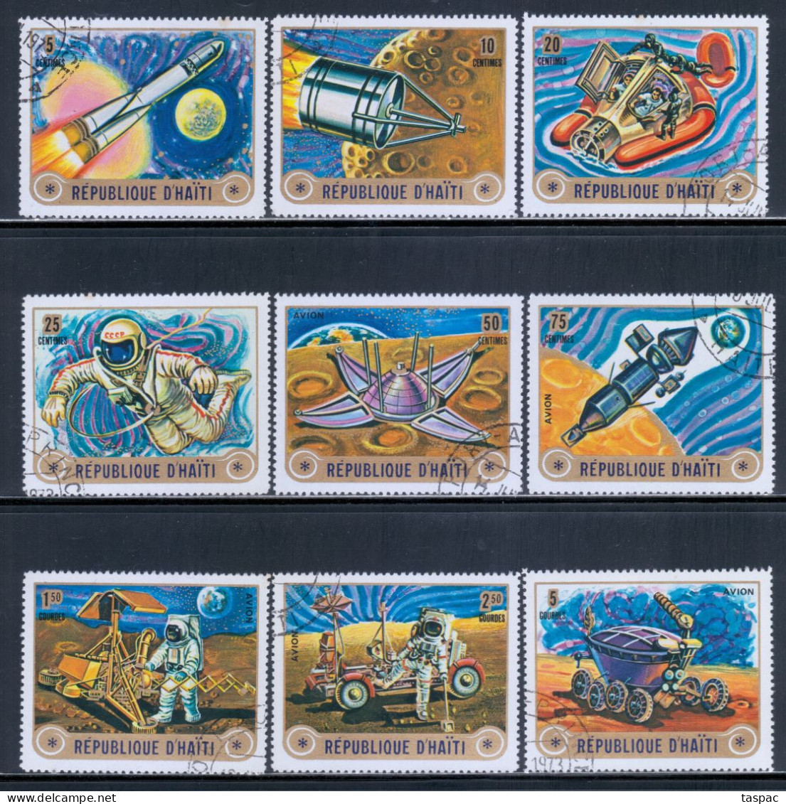 Haiti 1973 Mi# Not Listed - Unofficial Set Of 9 Used - US-USSR Space Exploration - Haiti