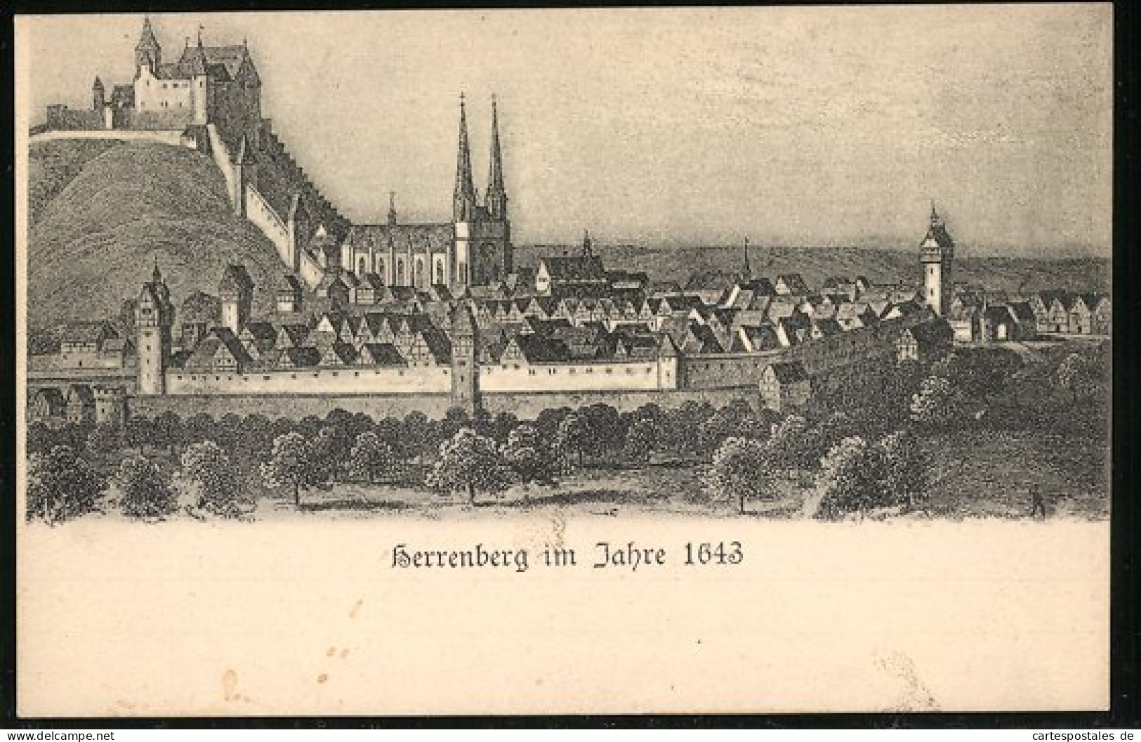 Künstler-AK Herrenberg, Ortsansicht Im Jahre 1643  - Herrenberg