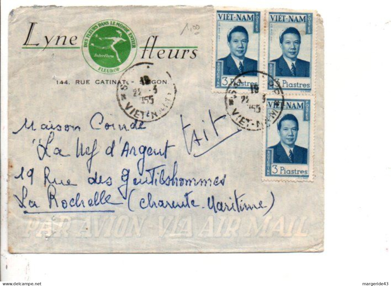 VIETNAM AFFRANCHISSEMENT COMPOSE SUR LETTRE DE SAIGON POUR LA FRANCE 1953 - Vietnam