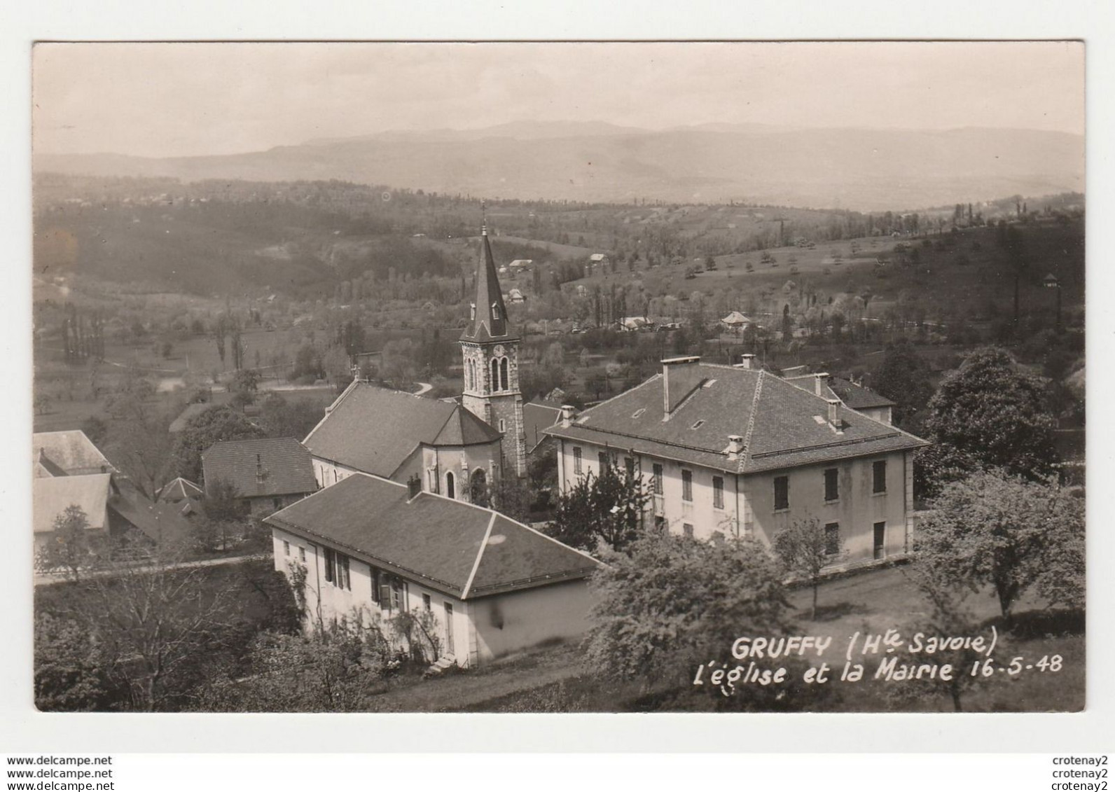 74 GRUFFY Vers Alby Sur Cheran Eglise Et Mairie Le 16/05/1948 - Alby-sur-Cheran