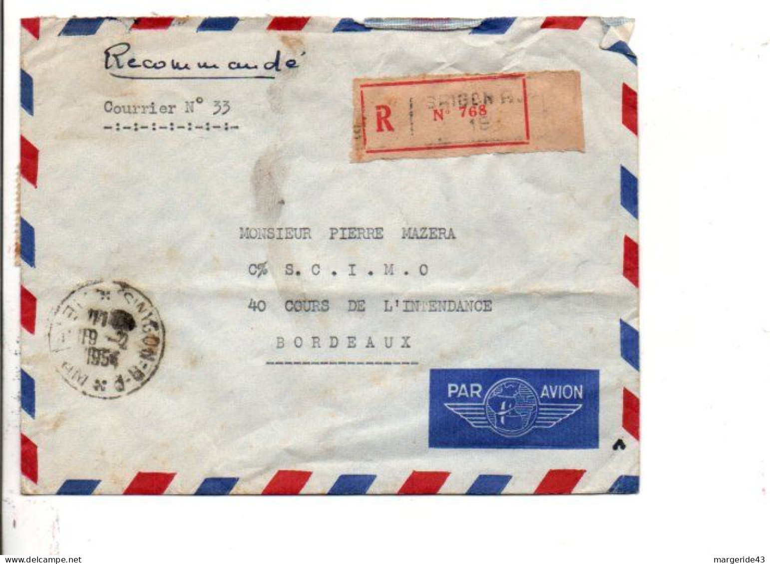 VIETNAM AFFRANCHISSEMENT COMPOSE SUR LETTRE RE OMMANDEE DE SAIGON POUR LA FRANCE 1954 - Vietnam