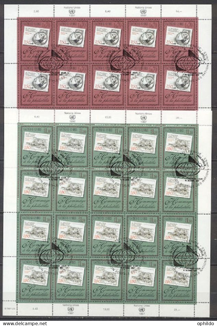 Nations Unies  Genève   338/339  En Feuille De 20   Ob   TB   Timbre Sur Timbre  Cote 68 Euro   - Used Stamps