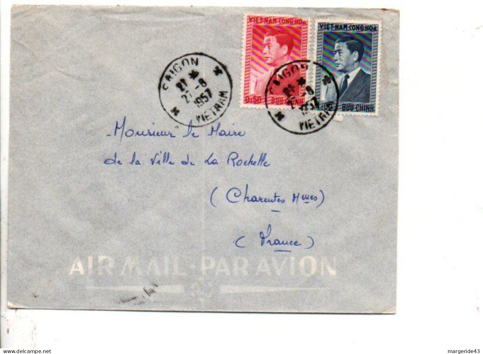 VIETNAM AFFRANCHISSEMENT COMPOSE SUR LETTRE DE SAIGON POUR LA FRANCE 1957 - Vietnam