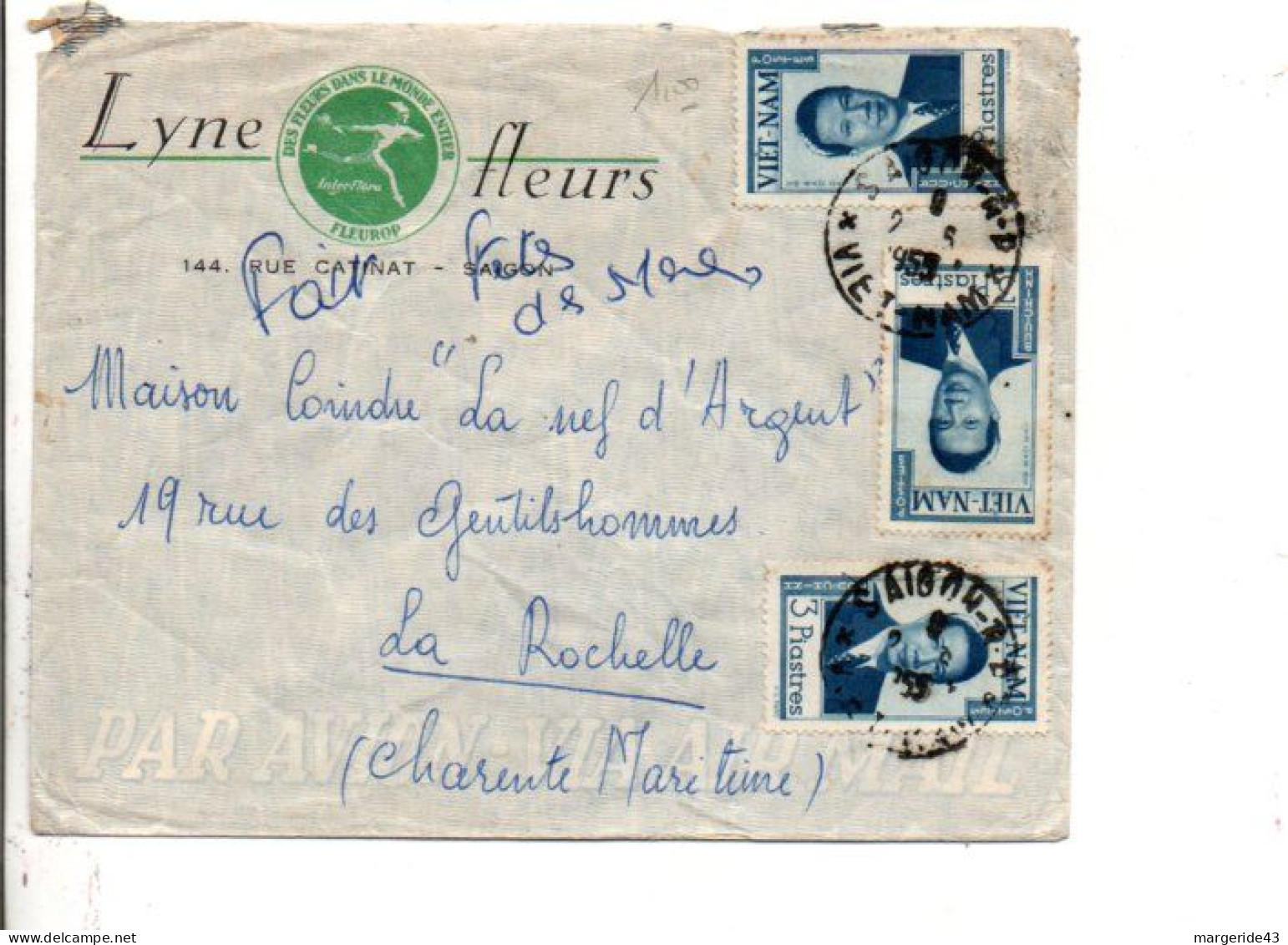 VIETNAM AFFRANCHISSEMENT COMPOSE SUR LETTRE DE SAIGON POUR LA FRANCE 1955 - Vietnam