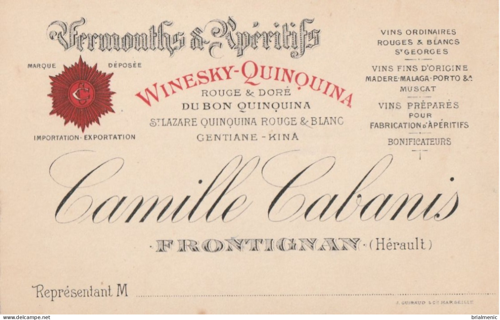 FRONTIGNAN Carte De Visite Camille Cabanis ( Importation Exportation ) - Frontignan