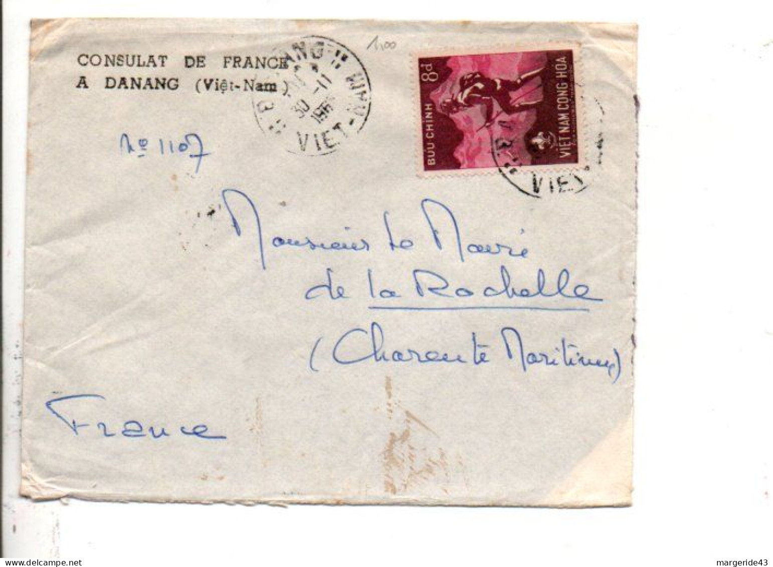 VIETNAM SEUL SUR LETTRE DE DANANG POUR LA FRANCE 1965 - Vietnam