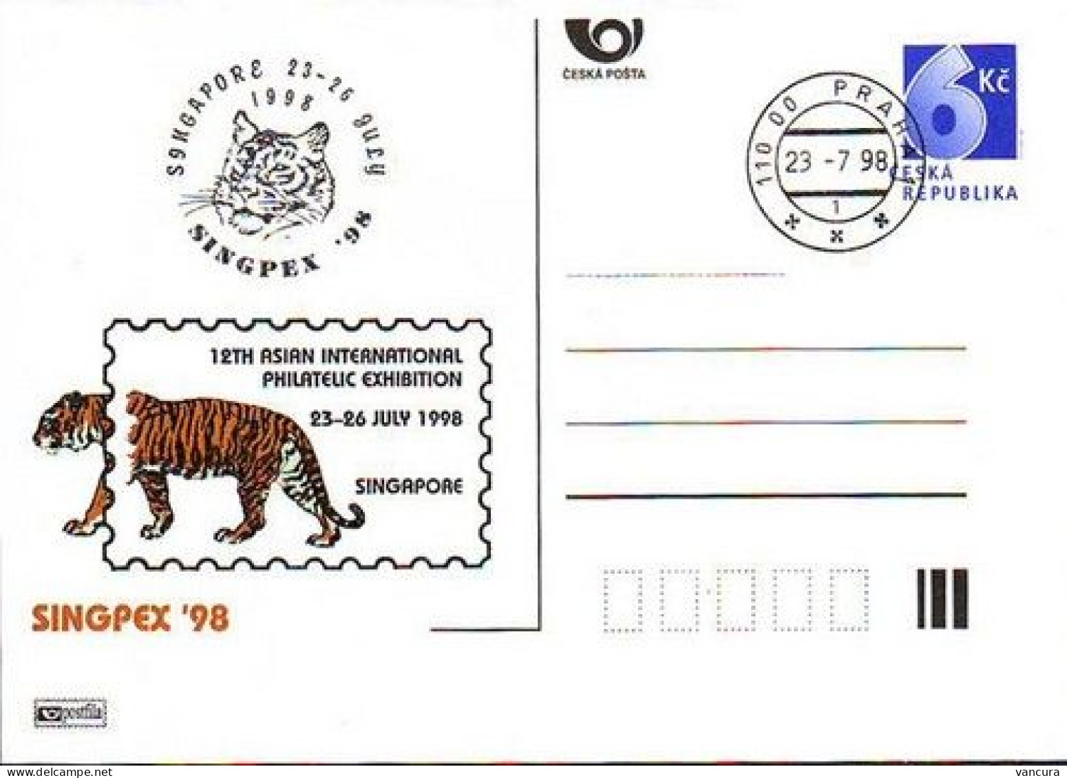 CDV A 34 Czech Republic Singapore Tiger 1998 - Big Cats (cats Of Prey)