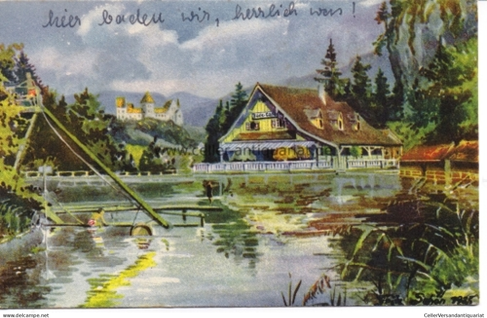 Postkarte. Badesee Mit Café - Restaurant. Blick Gegen Füssen Von Füssen - Ohne Zuordnung