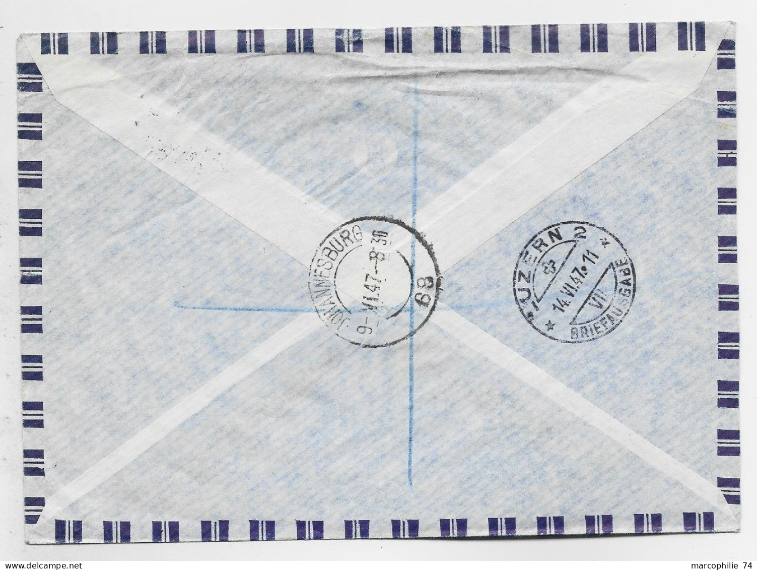 SOUTH AFRICA 4D+1/ LETTRE COVER AIR AMIL REC JOHANNESBURG 1947 TO SUISSE - Brieven En Documenten