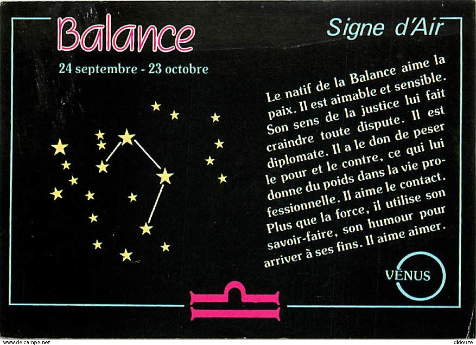 Astrologie - Signe De Feu - Balance - CPM - Carte Neuve - Voir Scans Recto-Verso - Astrología