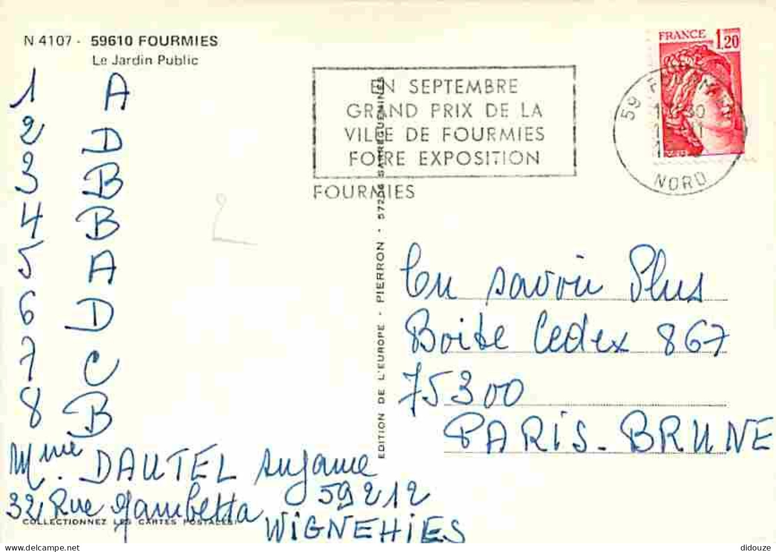 59 - Fourmies - Le Jardin Public - Flamme Postale - CPM - Voir Scans Recto-Verso - Fourmies