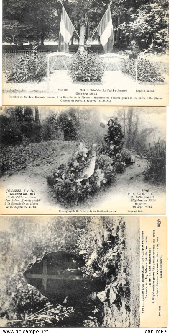 77 - GUERRE 1914 - LOT DE 3 CARTES - La Ferté Sous Jouarre - Highlanders Solders Grave In The Battle Of The Marne - - Oorlogsbegraafplaatsen