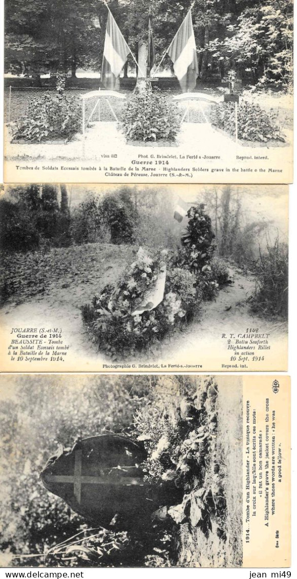77 - GUERRE 1914 - LOT DE 3 CARTES - La Ferté Sous Jouarre - Highlanders Solders Grave In The Battle Of The Marne - - Soldatenfriedhöfen